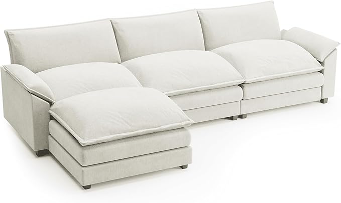 Shahoo Sectional Modular Sofa L Shaped Chenille Fabric Couch with High Supportive &amp Soft Sponges and Removable Ottoman Sleeper Comfy Upholstered Furniture for Living Room Bright Beige