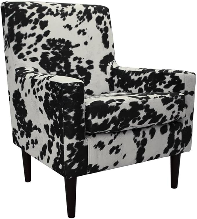 Pemberly Row Traditional Fabric Arm Chair 35 H x 28 W x 30 D Cowhide Black Finish Padded Seat Durable Construction Classic Accent Chair for Living Room or Bedroom Use