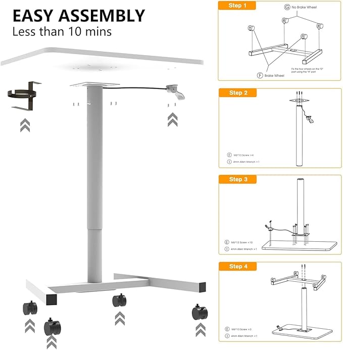 28-Inch Mobile Standing Desk Computer Workstations with Cup Holder Portable Standing Desk with Lockable Wheels Rolling Table for Home Office Classroom Hospital (Snow-White Steel Classic)