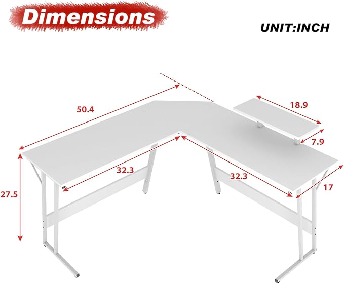 PayLessHere L Shaped Desk Corner Gaming Desk Computer Desk with Large Desktop Studying and Working and Gaming for Home and Work PlaceWhite