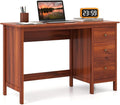 POWERSTONE 48 Inch Computer Desk with 3 Drawers Storage Computer Desk for Home Office Bedroom Large Study Writing Desk Home Office Desks Workstation (Red Brown)