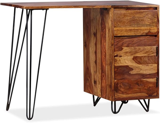 Wooden Writing Computer Desk with 1 Drawer and 1 Cabinet Home Office Desk Writing Study Table PC Desk Workstation for Bedroom Solid Sheesham Wood 43.3 x 17.7 x 29.9