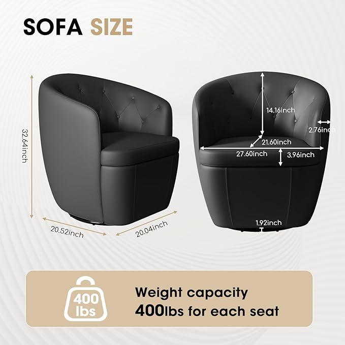 360° Swivel Leather Accent Chair Modern Barrel Club Chair with Leather Upholstery and Sturdy Base Comfortable Armchair for Living Room Bedroom Reading Nook Brown