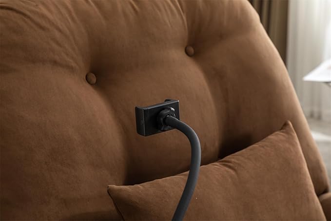 Linique Power Recliner Sofa Chair 270 Degree Swivel Leisure Single Sofa with Button Control Wireless Speaker USB Ports Hidden Arm Storage Phone Holder for Living Room Brown Fabric (Without LED)