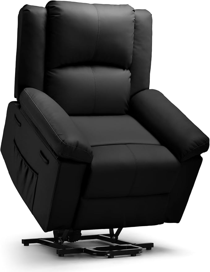 COMHOMA Power Lift Recliner for Elderly Lift Chair with Heat and MassagePU Recliner Sofa with 2 Side Pockets and Infinite Position for Living Room Black
