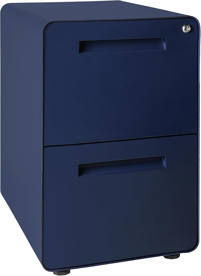 Laura Davidson Furniture Stockpile 2 Drawer Mobile File Cabinet with Lock - Under Desk Metal Filing Cabinet Legal/Letter File Folders Wheels and Stationary Feet Pre-Assembled Navy Blue