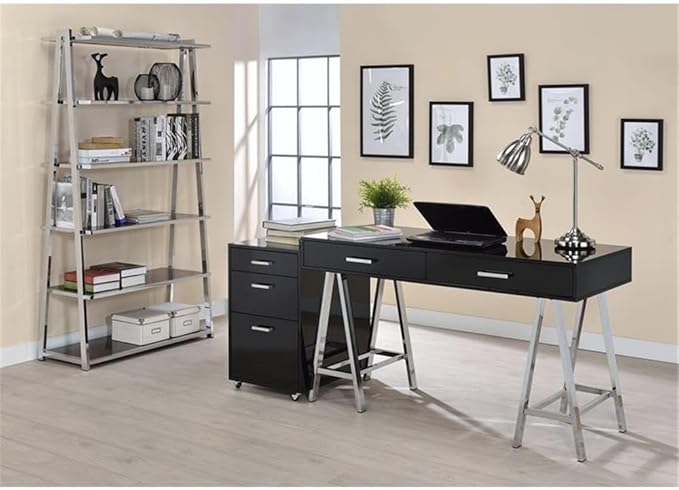 Acme Coleen 2-Drawer Metal Home Office Desk in Black and Chrome
