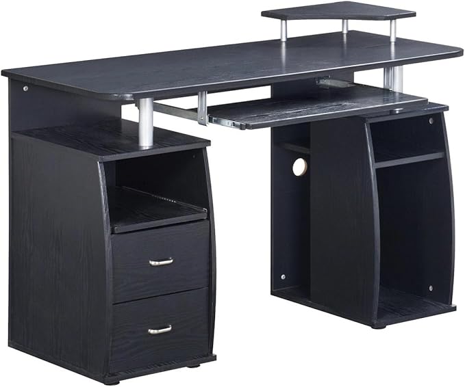 Techni Mobili 47 Computer Desk with Drawers and Storage Office Desk with Printer Shelf Pull Out Shelf and Keyboard Tray Computer Workstation Espresso Brown