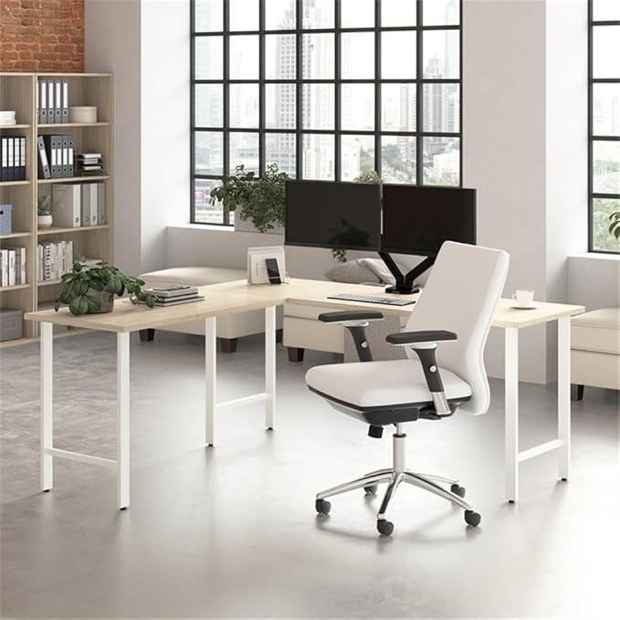 Bush Business Furniture Hustle 72W x 24D Computer Desk with Metal Legs in Natural Elm/White Modular Office Table for Home and Professional Workspace