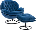 JINS&ampVICO Swivel Accent Chair Armchair with OttomanVelvet Lounge ChairComfy Living Room ChairLazy Sofa for BedroomApartmentReading RoomBlue