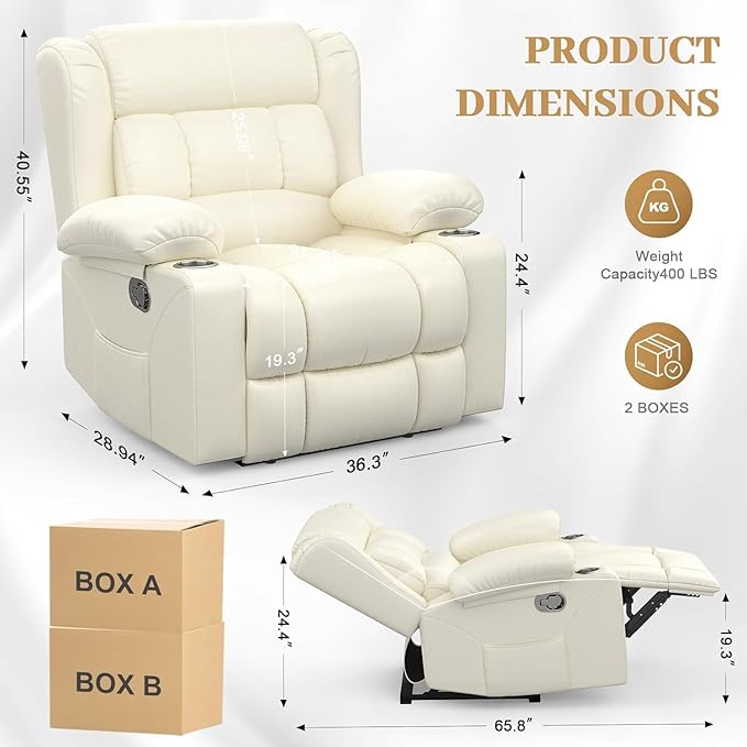 Recliner Chair Oversized Manual Reclining Chair for Adults Single Reclining Sofa with Cup Holder &amp Pocket Lounge Recliner for Living Room Home Theater Seating RV Chairs