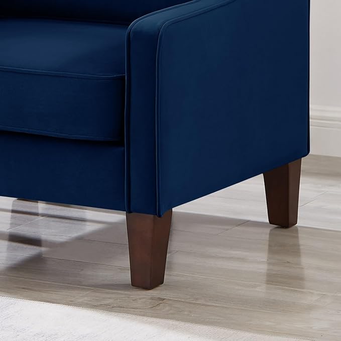 Modern Armchair Single Seat Sofa Chair with Wooden Legs Upholstered Velvet for Living Room &amp Bedroom Navy