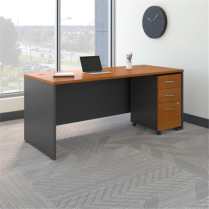 Bush Business Furniture Series C 72W x 30D Office Desk with Mobile File Cabinet in Natural Cherry Large Workstation with Rolling Storage Drawers for Workspace