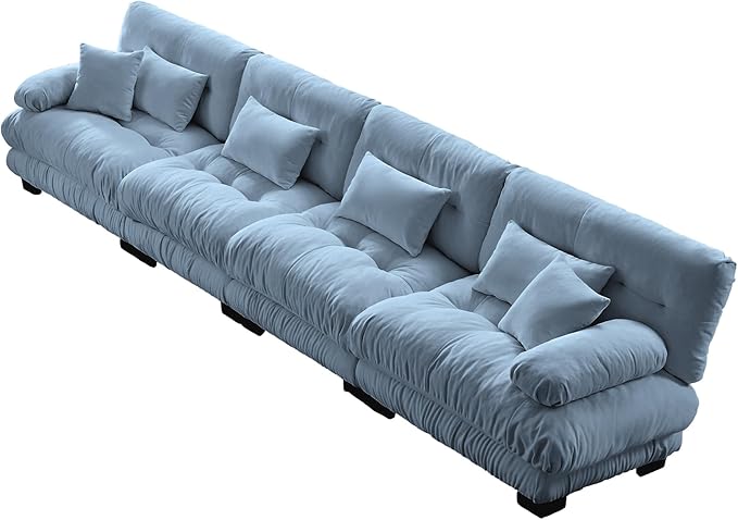 173.3 Oversized Modular Sectional Sofa 4-Seater Cloud Couch with Pillows for Living Room Home Theater ApartmentChenille Fabric（Sky Blue）