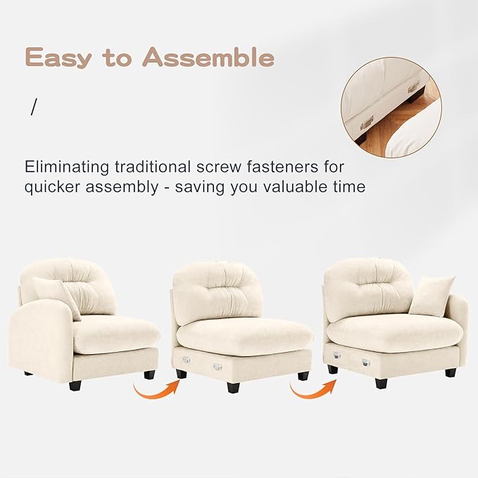 140 Oversized Modular Sectional Sofa Beige Large Sectional Couches for Living Room Chenille Fluffy Sofa Set Cloud 4 Seater Comfy Modular Couches Modern Sofas para Sala