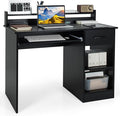 GOFLAME Computer Desk Home Office Desk with Large Drawers Hutch Keyboard Tray 5-Position Adjustable Open Shelves Easy Assembly Writing Desk for Bedroom Small Space Living Room Black