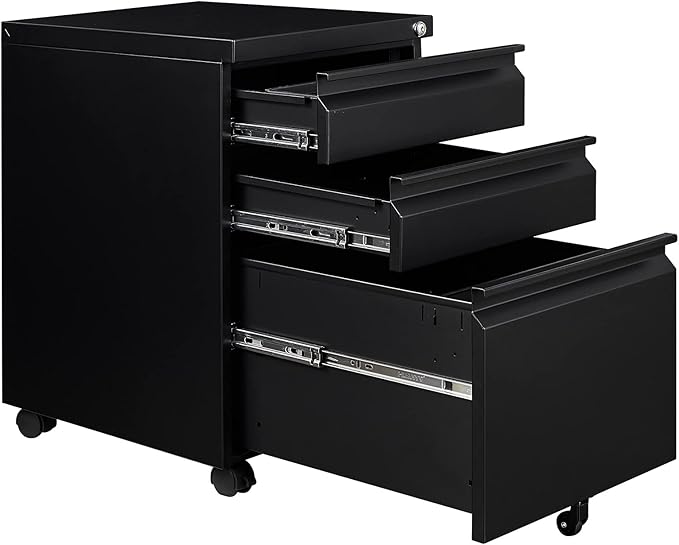 FLEXISPOT 3-Drawer Mobile File Cabinet for Home Office - Under Desk Storage Locking Keys Organizer for Legal/Letter/A4 Files Black