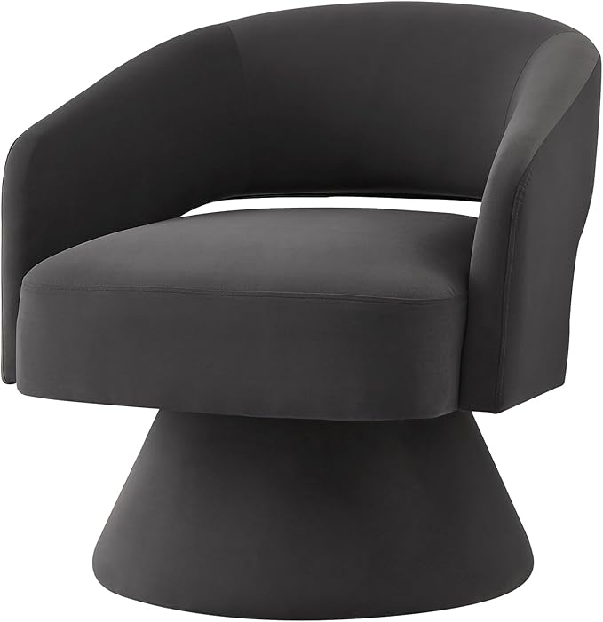 Swivel Barrel Chair Velvet Round Upholstered Accent ChairsLounge Chair with Open Backrest 360 Degree Comfy Single Sofa Dresser Chair for Living Room Hotel Bedroom Office (Dark Gray)