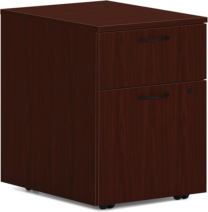HON MOD 2 Drawer File Cabinet On Wheels Mobile Pedestal for Filing Cabinets for Home Office 15 W Portable Storage Mahogany