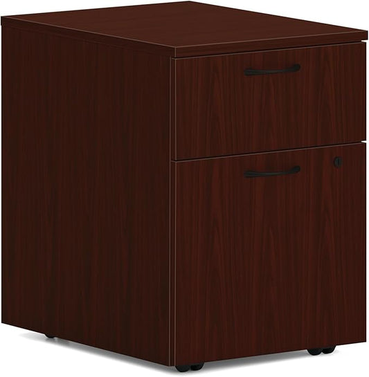 HON MOD 2 Drawer File Cabinet On Wheels Mobile Pedestal for Filing Cabinets for Home Office 15 W Portable Storage Mahogany