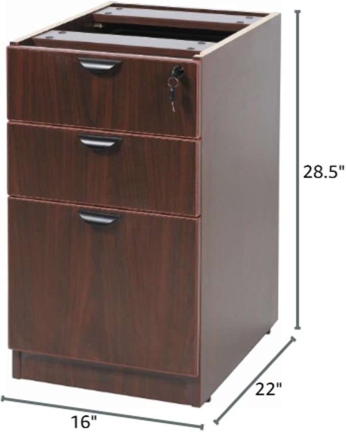 Mahogany Deluxe Full Pedestal Box File Configuration Thermal Fused Melamine Construction 3mm PVC Edge Banding Scratch Resistant Finish Full Extension Ball Bearing Slides Contemporary Design