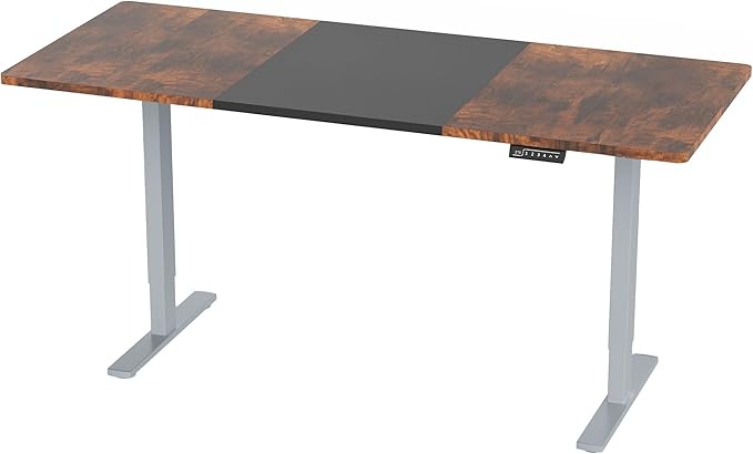 VIVO Electric 71 x 30 in Rustic Standing Desk Memory Height Adjustment 1B Series Holds 220 lbs Black and Vintage Brown Top Gray Frame DESK-KIT-1G7BN