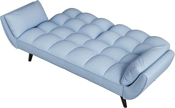 Olela Futon Sofa Bed Convertible Sleeper Couch 74 W Modern Velvet Loveseat with Adjustable Backrests and Solid Wood Legs for Living Room Bedroom Small Space (Light Teal)