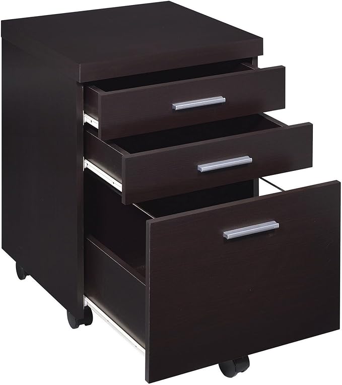Benjara 26 Inch 3 Drawer Mobile File Cabinet Smooth Caster Wheels Dark Cappuccino