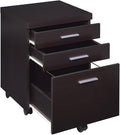 Benjara 26 Inch 3 Drawer Mobile File Cabinet Smooth Caster Wheels Dark Cappuccino