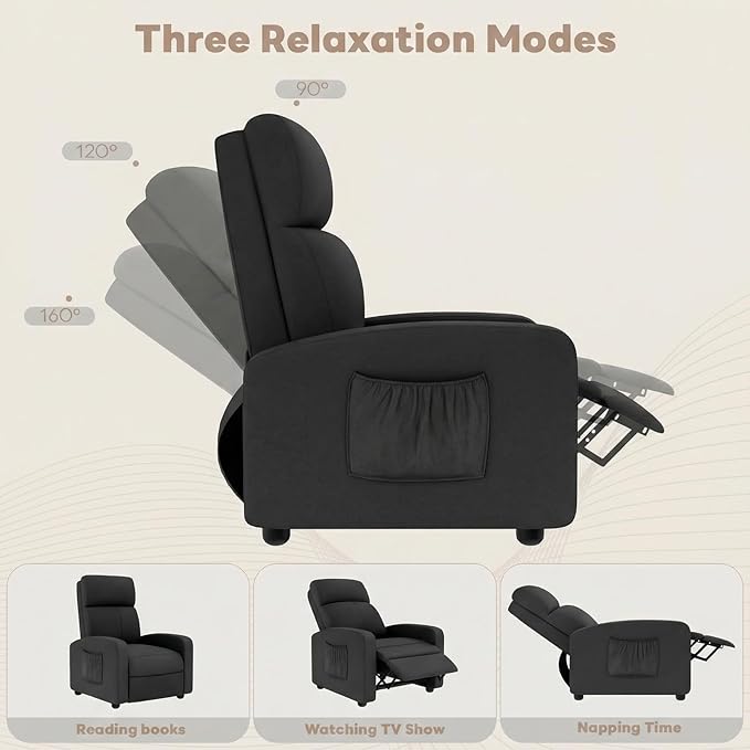 Recliner Chair for Adults Reclining Sofa with Side Pocket Linen Fabric Recliner Sofa with Adjustable Backrest and Footrest Modern Home Theater Seating for Living Room Bedroom