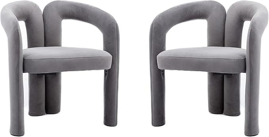 Set of 2 Contemporary Velvet Fabric Upholstered Accent/Dining Chairs Barrel Side Chairs for Kitchen and Living Room (Gray Velvet)