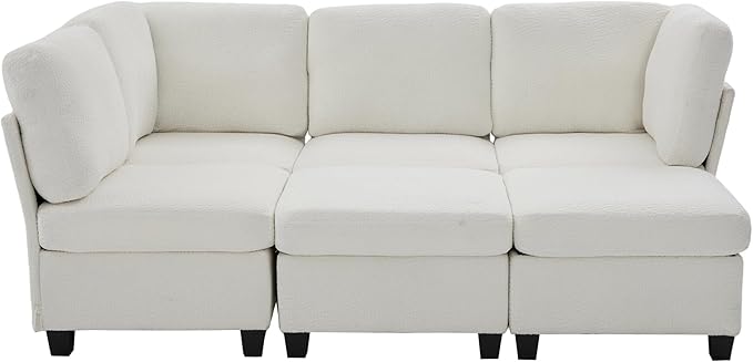 U Shaped Modular Sectional Sofa Couch with Storage Ottoman 6 Seat Convertible Upholstered Deep Seat Sofa with Chaise Lounge Comfy Cloud Couch for Living Room Beige