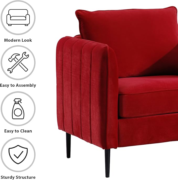 Modern Velvet Accent Chair Sets of 2 Upholstered Single Sofa Chairs Armchair with Square Arm Accent Chairs for Living Room Bedroom Apartment (Velvet Burgundy Chairs * 2)