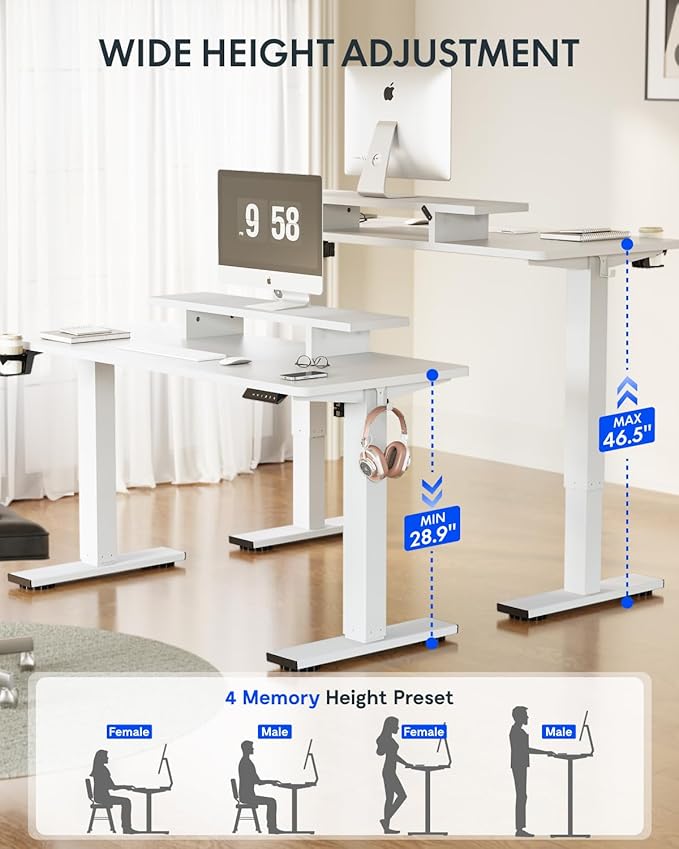 FLEXISPOT Standing Desk with Monitor Stand 55 x 24 Inches One-Piece Electric Height Adjustable Computer Desk with Cup Holder for Home Office White