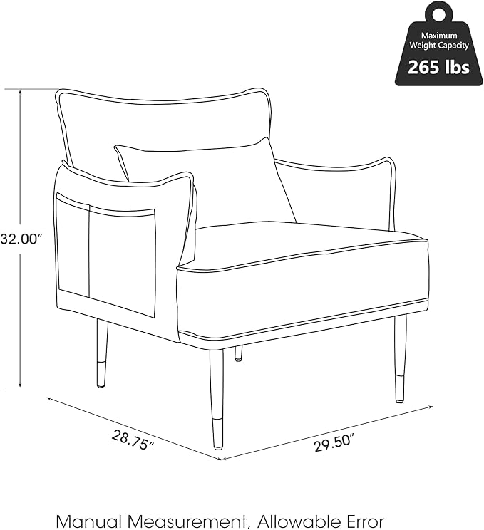 Glitzhome Mid-Century Modern Accent Chair for Living Room Black Leatherette Armchair with Golden Metal Legs and Side Pocket Oversized Single Sofa Reading Chair with Soft Seat Cushion