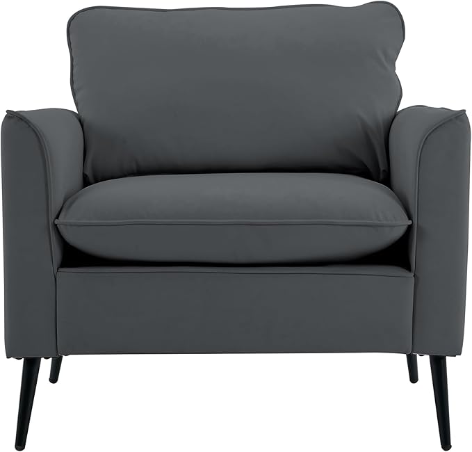 YITAI Modern Accent Living Room ChairsFaux Leather Oversized Single Sofa Chair with Metal Legs Mid Century Comfy Armchair for Bedroom/Office Reading/Lounge/Office/Reception2PCGray