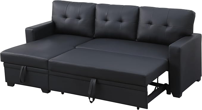 Ball &amp Cast L-Shape Reversible Sectional Sleeper Sofa Bed 4 in 1 Pull Out Couch with Storage Chaise &amp Removable Back CushionsConvertible Sleeper Corner Couch Pull-Out Sofa Bed for Living Room