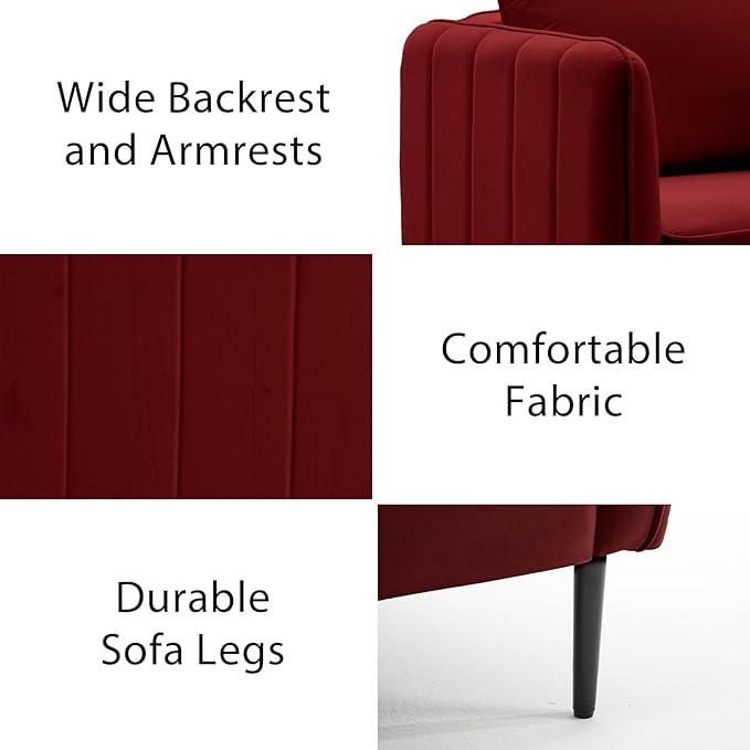 Accent Chair for Living Room ChairsVelvet Modern Upholstered Chairs Living RoomCozy ArmchairBarrel Chair (1 Wine Red)