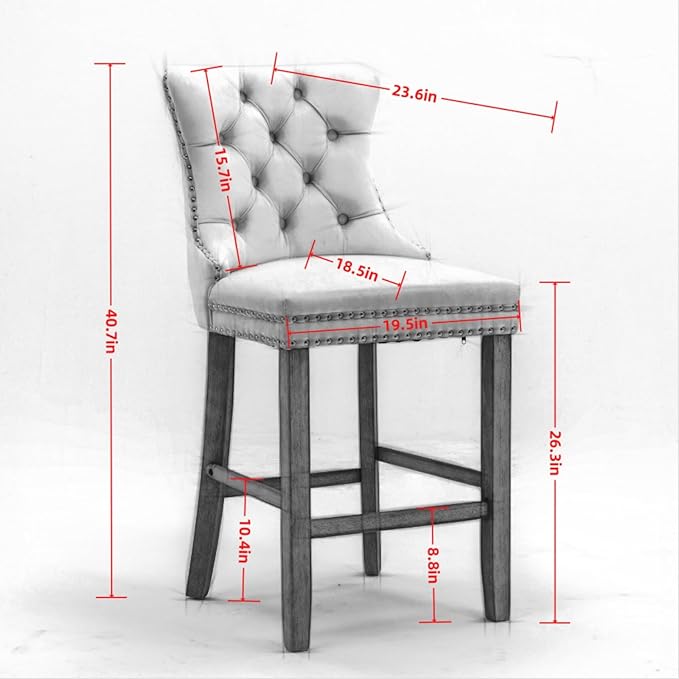 Modern Upholstered BarstoolsVelvet Bar ChairsSet of 2Wooden LegsLeisure Style Bar ChairsHigh Backrest ChairKitchen Island Chairs for CafesLiving RoomKitchenBarGray