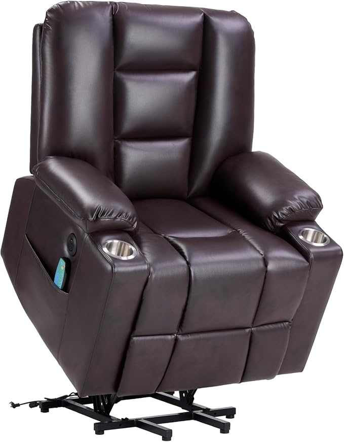 CANMOV Leather Power Lift Recliner Chair for Elderly Lift Chair Single Sofa with Massage and HeatingElectric Lift Recliner with Cup Holders USB Port for Living RoomDark Brown