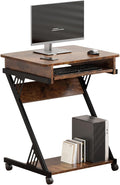 ALISENED 2 Tier Computer Desk with Keyboard Tray 23.6 Home Office Desk Computer Workstation Rolling Study PC Laptop Table for Small SpacesZ-Shaped Small Compact Study Table