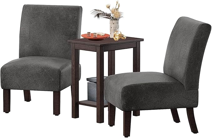 PayLessHere Fabric Accent Chair with Side Table Leisure Chair with Solid Wood Feet Mid-Century Modern Accent Chair for Living Room Bedroom Studio Set of 3