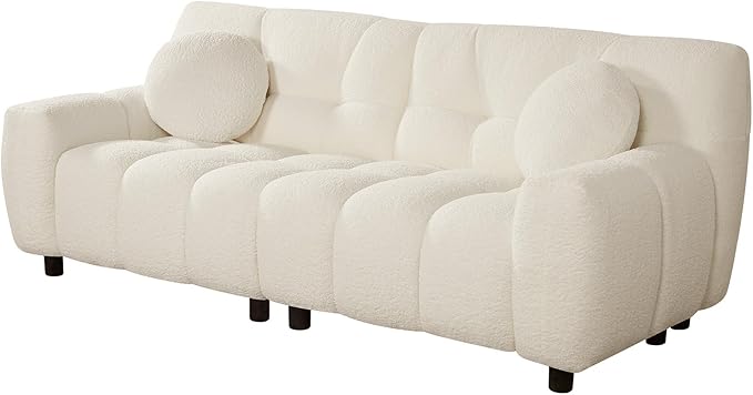 Boucle Cloud Sofa Couch Comfy Deep Seat Sherpa Couch 72.8 Upholstered Cozy Teddy 2 Seat Marshmallow Couches Oversized Loveseat Sofa for Living Room Bedroom Cream White