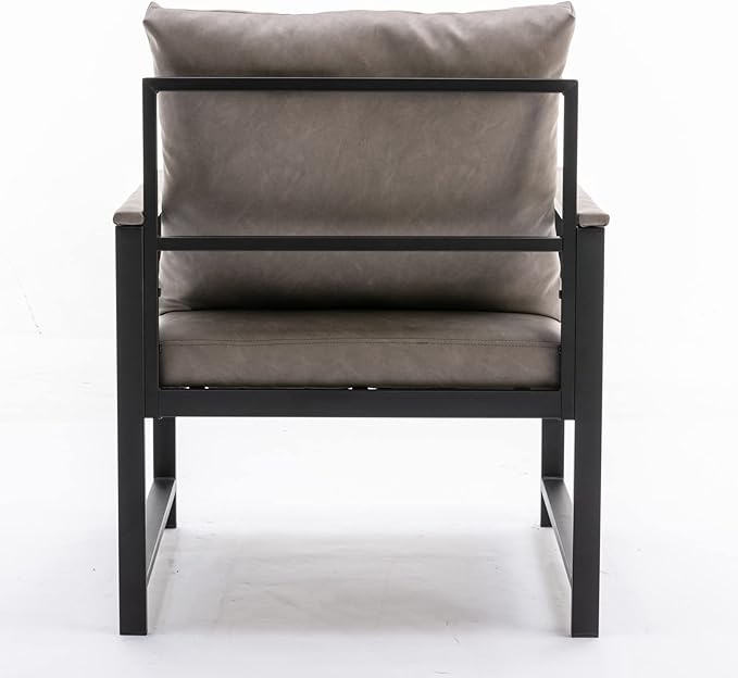 FurnitureModern Faux Leather Accent Chair with Black Powder Coated Metal Frame Single Sofa for Living Room Bedroom Gray