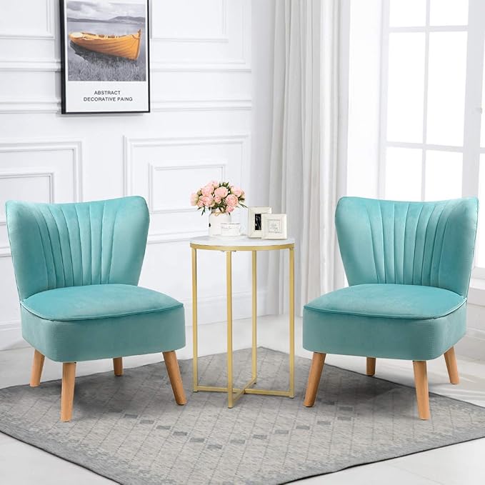 Giantex Set of 2 Velvet Accent Chair Upholstered Modern Sofa Chair w/Wood Legs Thickly Padded Small Armless Wingback Club Chairs for Living Room Bedroom Furniture