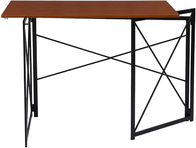 Writing Computer Desk Modern Simple Study Desk Industrial Style Folding Laptop Table for Home Office Notebook Desk Walnut Brown Desktop Black Frame…