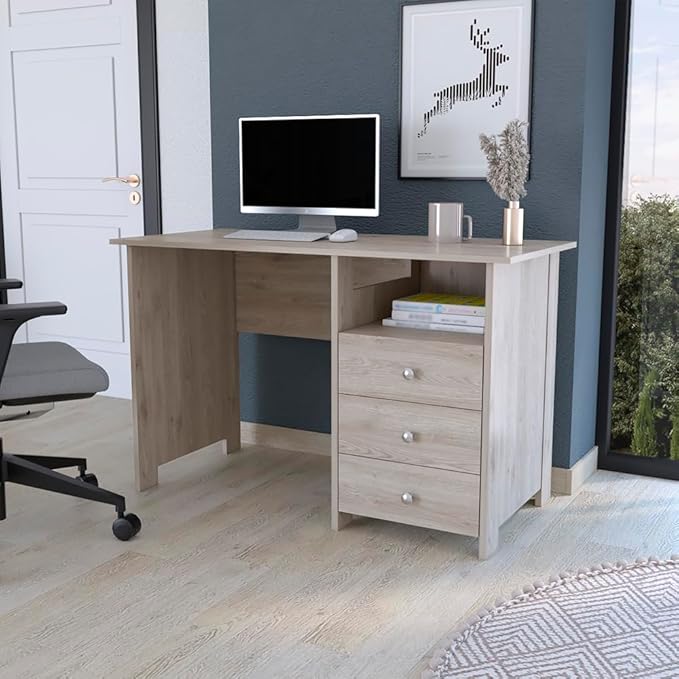 Writing Desk Brentwood with 3 Drawers Open Shelf &amp Spacious Work Surface - Light Gray - Perfect for Home Office &amp Study Room