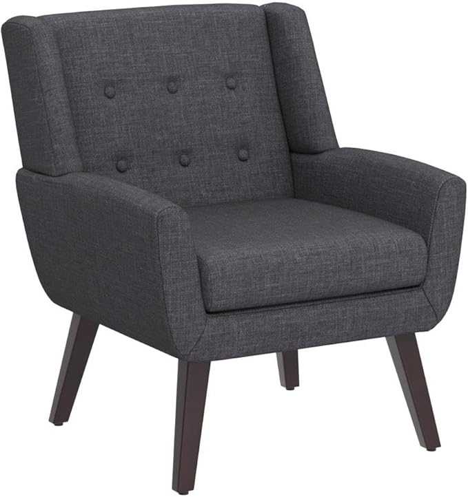 HUIMO Accent Chair Arm Chair Set of 2 Button Tufted Upholstered Reading Chair Linen Fabric Mid Century Modern Chairs for Bedroom Living Room Chair Comfy Sofa Chair(2 Grey)