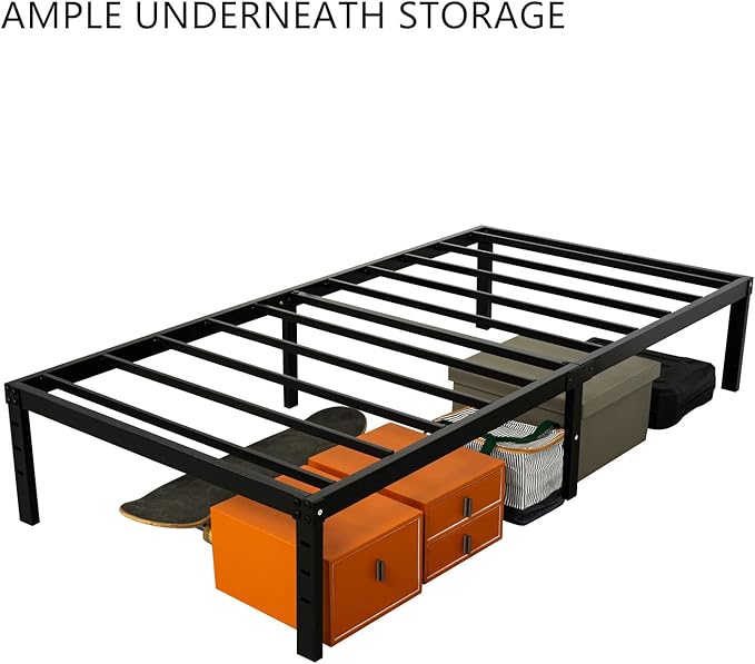 Twin XL Bed Frame 18 inch Tall 3500lbs Heavy Duty Metal Platform with Steel Slats Support 18-inch Bedframe with Ample Storage No Box Spring Needed Sturdy and Noise-Free Black