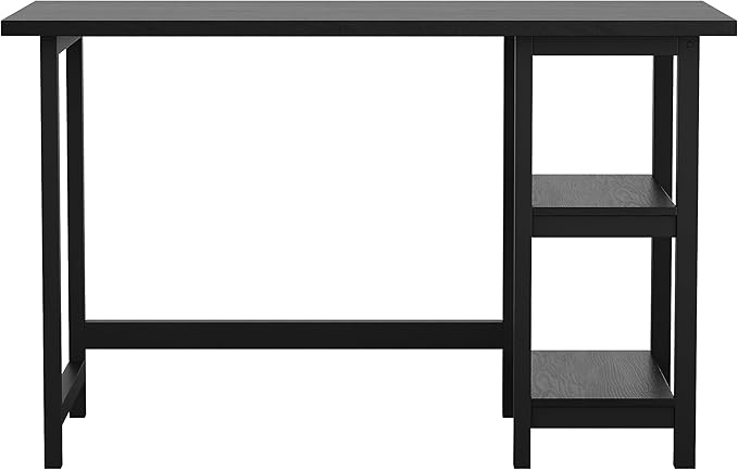 Martha Stewart Beckett Modern Trestle Desk with Open Side Shelving in Black Wood Grain Finish